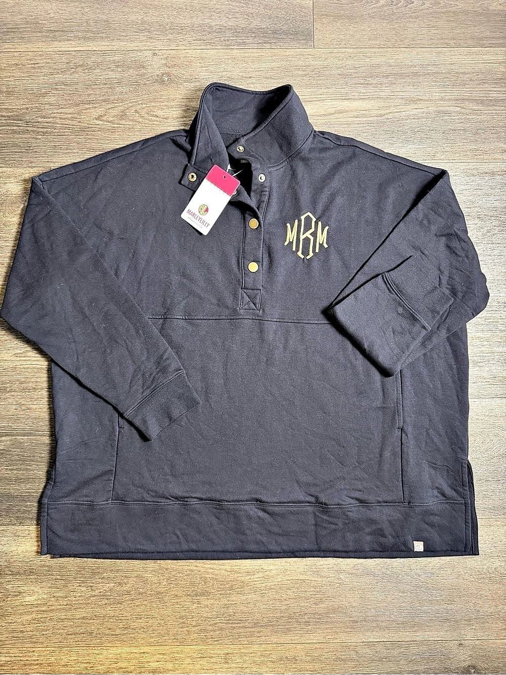 MarleyLilly Women’s Quarter Snap Pullover in Black NWT